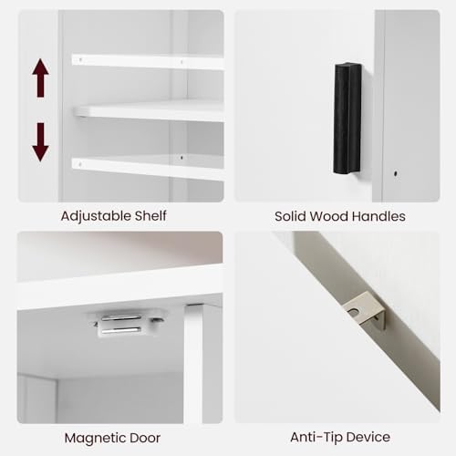 Iwell Storage Cabinet with 2 Doors and 4 Storage Shelves, Buffet Cabinet, Bathroom Cabinet for Living Room, Entryway, Home Office, White