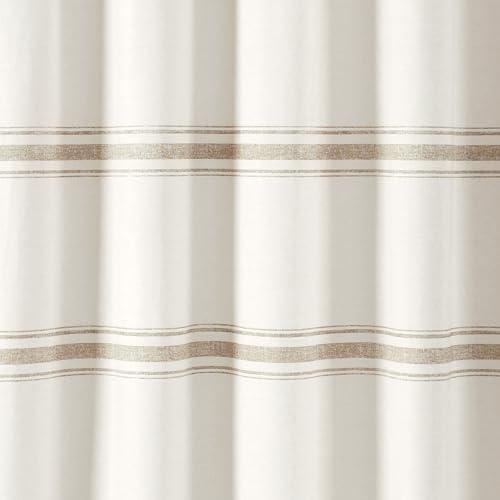 Lush Decor Farmhouse Stripe Cotton Shower Curtain, 72" W x 72" L, Neutral - Striped Bathroom Curtain - Fabric Shower Curtains - Farmhouse Bathroom Decor