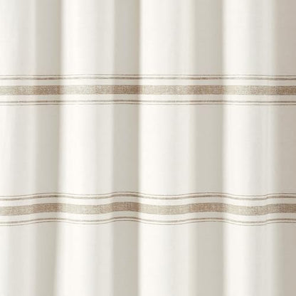 Lush Decor Farmhouse Stripe Cotton Shower Curtain, 72" W x 72" L, Neutral - Striped Bathroom Curtain - Fabric Shower Curtains - Farmhouse Bathroom Decor