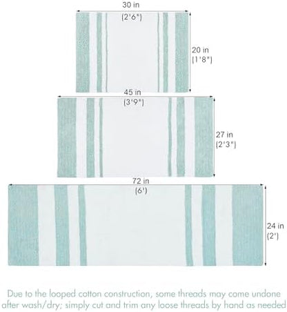Madison Park Reversible Spa Cotton Bath Rug 100%-Cotton Striped Ultra Soft Water Absorbent, Fast Drying, Bath-Mats, Non-Slip Absorbent Quick Dry Mats for Tub, Shower Room, and Bathroom, 20x30, Aqua
