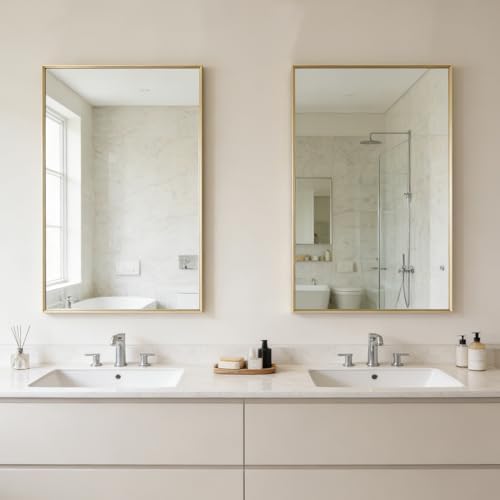 Bathroom Mirror for Wall, 30x20 Inch Framed Vanity Mirror Brushed Gold