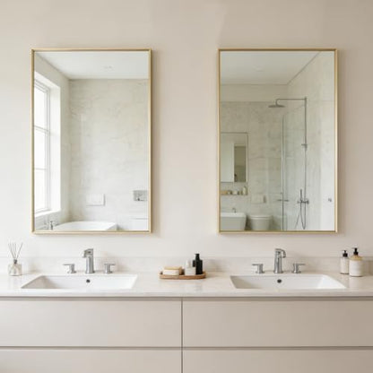 Bathroom Mirror for Wall, 30x20 Inch Framed Vanity Mirror Brushed Gold