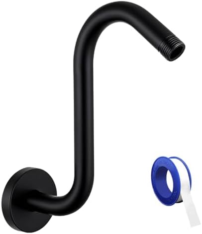 Shower Head Extension Arm with Flange, S Shaped High Rise Gooseneck Showerhead Riser Pipe, Universal Standard 1/2" Connection - Bathroom Accessory (8 Inch, Matte Black)