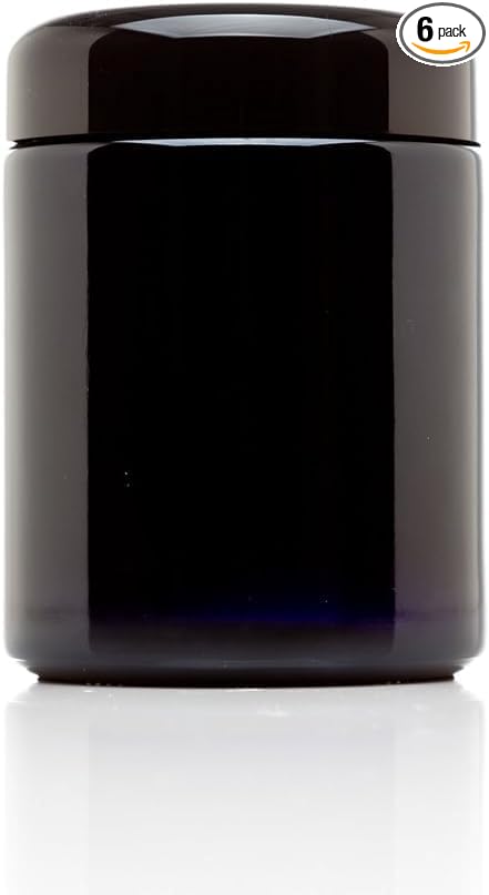 Infinity Jars, Classic Airtight Ultraviolet Glass Jar 250  ML (8.3 fl oz) Pack 6 Smell Proof, Antistatic, Light Blocking Container for Herbs, Coffee, Tea & Spices Durable, Travel-Friendly Storage