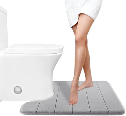 Yimobra Memory Foam Toilet Bath Mat U-Shaped, Commode Contour Rug, Soft and Comfortable, Super Water Absorption, Non-Slip, Thick, Machine Wash and Easier to Dry for Bathroom, 24 X 20 Inches, Grey