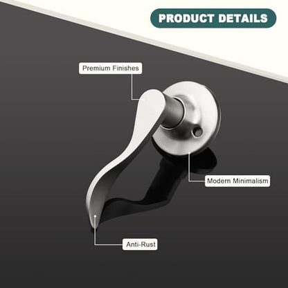 GOBEKOR 2 Pack Brushed Nickel Single Dummy Door Handles Wave Left-Handed Door Lever Non-Turning Lock Interior Closet French Door Handle