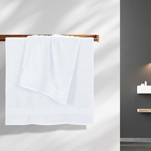 Belizzi Home Cotton 2 Pack Oversized Bath Towel Set 28x55 inches, Large Bath Towels, Ultra Absorbant Compact Quickdry & Lightweight Towel, Ideal for Gym Travel Camp Pool - White