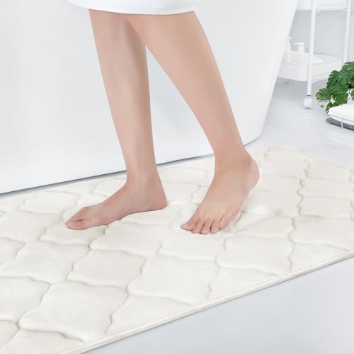 OLANLY Memory Foam Bath Mat Rug 70x24, Ultra Soft Bathroom Rugs, Ivory