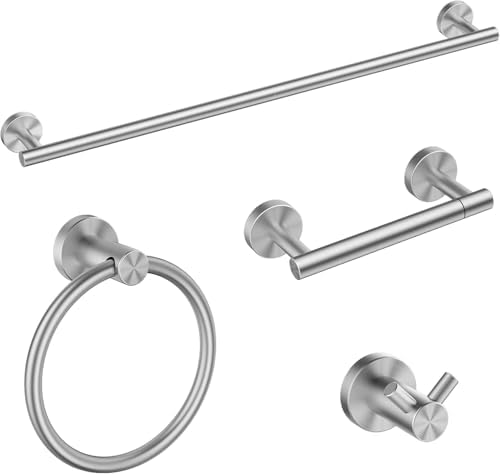 FORIOUS Bathroom Accessories, 4-Piece Bathroom Hardware Set - 18" Towel Bar