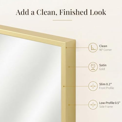 24x36 Satin Gold Framed Rectangle Bathroom Vanity Wall Mirror