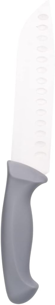 Restaurantware Comfy Grip 7 Inch Santoku Knife 1 Sharp Kitchen Knife - Ergonomic Handle Non-Slip Grip Gray Stainless Steel Japanese Chef Knife Dishwashable Granton Edge
