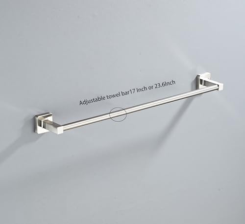 Brushed Nickel Bathroom Hardware Set 4 Pieces,Bathroom Accessories Set Stainless Steel Wall Mounted, Hand Towel Bar, Towel Ring, Robe Towel Hooks,Toilet Paper Holder,Towel Bar Set, 23.6 Inch
