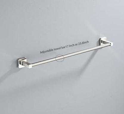 Brushed Nickel Bathroom Hardware Set 4 Pieces,Bathroom Accessories Set Stainless Steel Wall Mounted, Hand Towel Bar, Towel Ring, Robe Towel Hooks,Toilet Paper Holder,Towel Bar Set, 23.6 Inch
