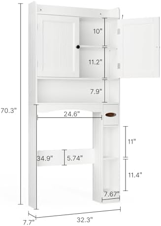 Ahomly Over The Toilet Storage Cabinet, 32.3" W x 70.3" H, White
