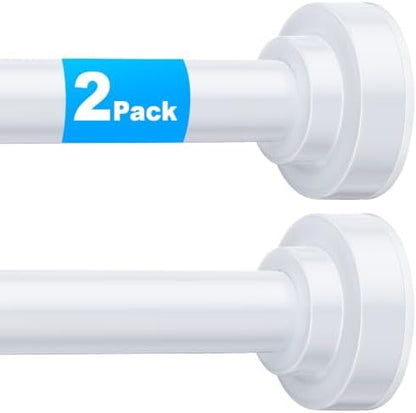 TEECK 2 Pack Shower Curtain Rod, 32-68 inch Adjustable Spring Tension Curtain Rod, Never Rust Anti-Slip Shower Curtain Rod for Bathroom, No Drilling, Never Collapse, Easy to Use, White