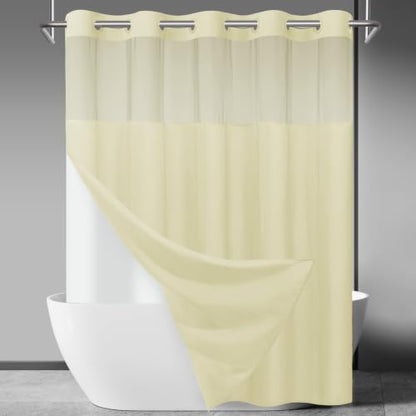 SORTTO No Hook Slub Shower Curtain with Liner, 71x74, Sand