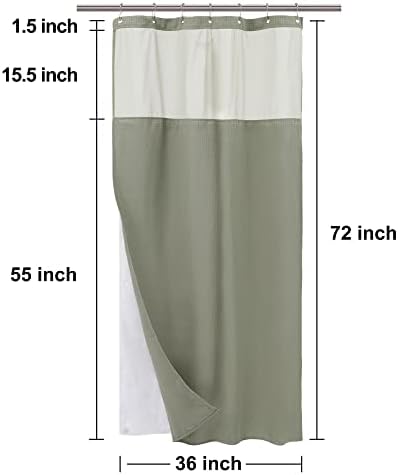 N&Y HOME Stall Waffle Weave Shower Curtain with Snap-in Liner 36x72, Sage