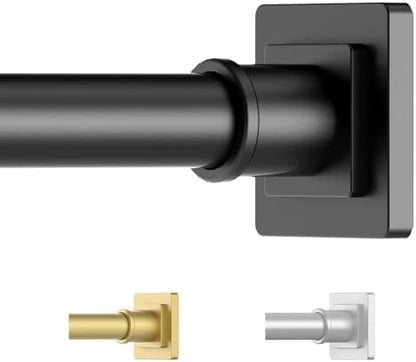 UIOSANRT Tension Shower Curtain Rod 31-68 Inches Non-Slip Shower Rod Tension Mounted No Drill Black Shower Curtain Rods Spring Tension Rod Adjustable Tension Curtain Rod for Windows Bathroom