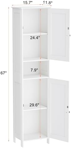Homleke Tall Bathroom Storage Cabinet with 2 Doors, Slim Bathroom Cabinet