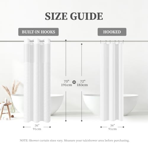BTTN 36x75 Ringless Linen Textured Shower Curtain with Snap in Liner, White
