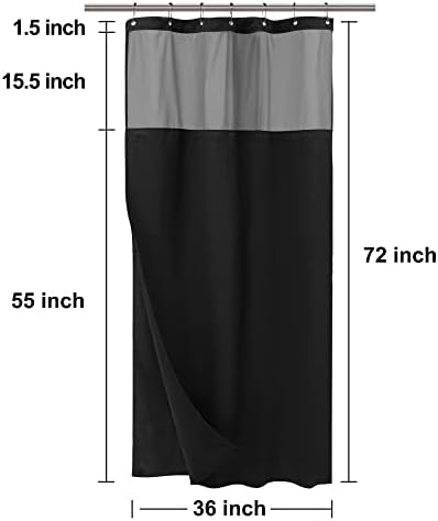 N&Y HOME Stall Waffle Weave Shower Curtain with Snap-in Liner Black 36x72
