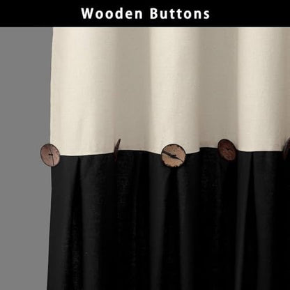 Farmhouse Shower Curtain Linen Button Cream-Black 72" W x 72" L