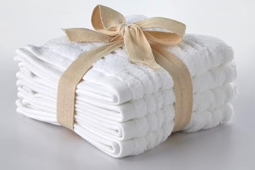 SKL Home CloudSoft Washcloth Set, 4-Piece, 100% Cotton Luxury, White