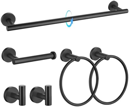 TQKAG Matte Black Bathroom Hardware Set, 6-Piece Towel Bar Set 23.6 Inch