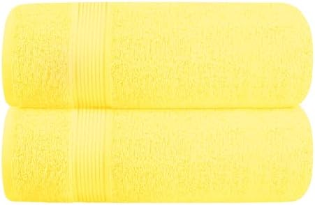 Belizzi Home Cotton 2 Pack Oversized Bath Towel Set 28x55 inches, Large Bath Towels, Ultra Absorbant Compact Quickdry & Lightweight Towel, Ideal for Gym Travel Camp Pool - Yellow