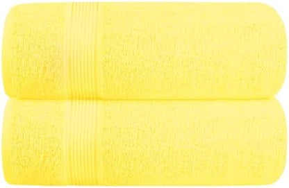 Belizzi Home Cotton 2 Pack Oversized Bath Towel Set 28x55 inches, Large Bath Towels, Ultra Absorbant Compact Quickdry & Lightweight Towel, Ideal for Gym Travel Camp Pool - Yellow