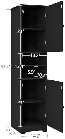 Viaozutis Tall Bathroom Storage Cabinet, Slim Freestanding Cabinet with Adjustable Shelves, Vertical Storage Organizer for Small Bathrooms, Toilet Paper & Daily Essentials Storage Black