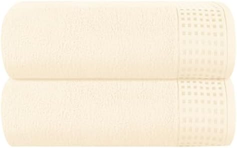 GLAMBURG 100% Cotton Oversized 2 Pack Bath Sheets 35x70, Ultra Soft Highly Absorbant Compact Quickdry & Lightweight Large Bath Sheet Set, Ideal for Gym Travel Camp Pool - Ivory