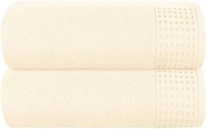 GLAMBURG 100% Cotton Oversized 2 Pack Bath Sheets 35x70, Ultra Soft Highly Absorbant Compact Quickdry & Lightweight Large Bath Sheet Set, Ideal for Gym Travel Camp Pool - Ivory