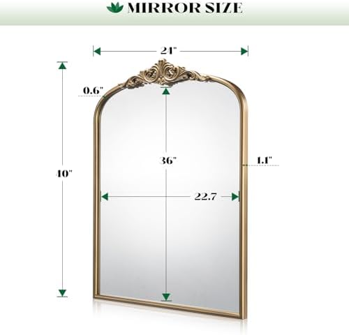 Antique Gold Arched Mirror, 24"x40" Bathroom Arched Wall Mirror