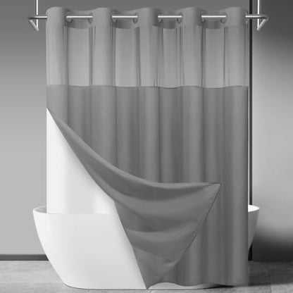 SORTTO No Hook Slub Shower Curtain with Liner, 71x74, Grey