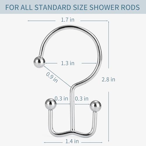 24 Pcs Shower Curtain Hooks, Goowin Shower Curtain Rings, Durable Silver Shower Curtain Hooks Rust Proof, Shower Rings for Curtain, Double Glide Shower Hooks for Shower Curtain Rods, Chrome