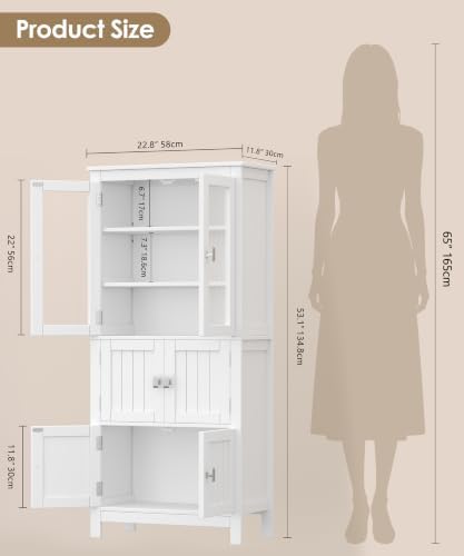 Akxomel 53.1" Tall Bathroom Cabinet 6 Doors Linen Floor Storage Cabinet