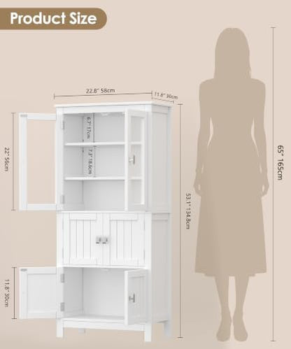 Akxomel 53.1" Tall Bathroom Cabinet 6 Doors Linen Floor Storage Cabinet