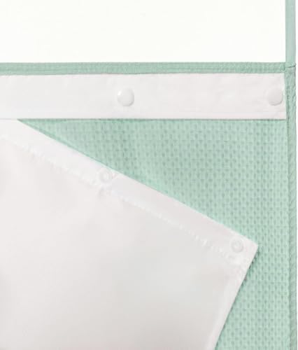 River Dream Waffle No Hook Shower Curtain with Liner,Misty Blue,71x74