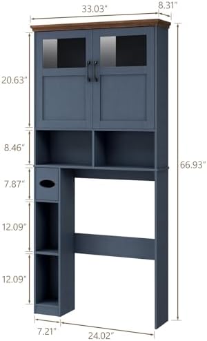 Vabches Over The Toilet Storage Cabinet with Doors & Paper Holder, Blue
