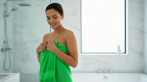 6 Piece 100% Cotton Bath Towel Set - 2 Bath - 2 Hand - 2 Face, Green