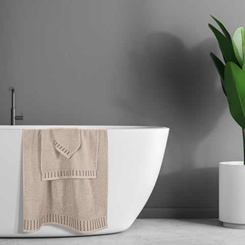 BELIZZI HOME Ultra Soft 3 Pack Cotton Towel Set, Contains a Bath Towels 28x55 inch, a Hand Towels 16x24 inch & a Wash Cloths 12x12 inch, Ideal Everyday use, Compact & Lightweight - Tan