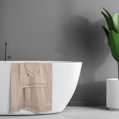 BELIZZI HOME Ultra Soft 3 Pack Cotton Towel Set, Contains a Bath Towels 28x55 inch, a Hand Towels 16x24 inch & a Wash Cloths 12x12 inch, Ideal Everyday use, Compact & Lightweight - Tan