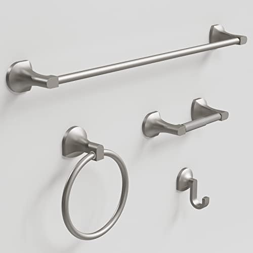 BGL Bathroom Hardware Set Brushed Nickel Adjustable Expandable Towel Bar 4-Piece Bathroom Accessory Set Wall Mounted Robe Hook Toilet Paper Holder Towel Ring Towel Bar