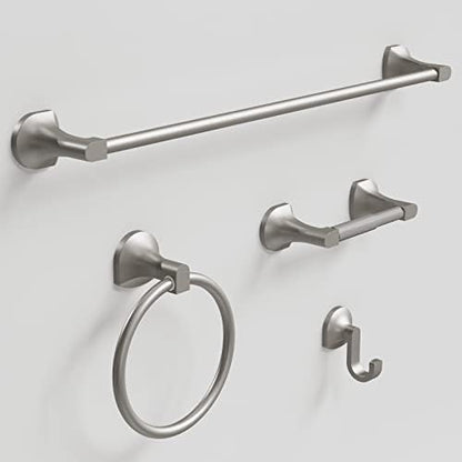 BGL Bathroom Hardware Set Brushed Nickel Adjustable Expandable Towel Bar 4-Piece Bathroom Accessory Set Wall Mounted Robe Hook Toilet Paper Holder Towel Ring Towel Bar