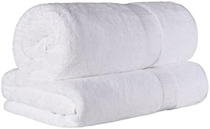 SUPERIOR Egyptian Cotton Pile Heavyweight Bath Sheet, 2 Piece Set, White