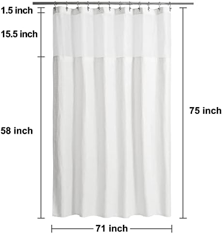 N&Y HOME Long Waffle Weave Shower Curtain with Snap-in Liner 71x75, White
