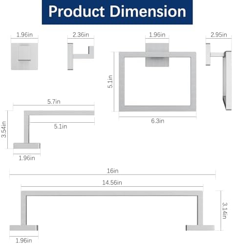 Gypie 16Inch Bathroom Accessory Set Wall Mounted, Brushed Nickel 5-Pieces