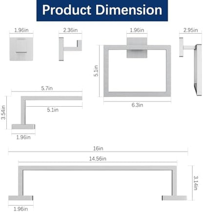 Gypie 16Inch Bathroom Accessory Set Wall Mounted, Brushed Nickel 5-Pieces