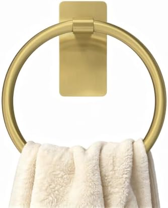 STWWO Gold Towel Ring for Bathroom, Adhesive Hand Towel Holder for Bathroom, Kitchen, No Drill